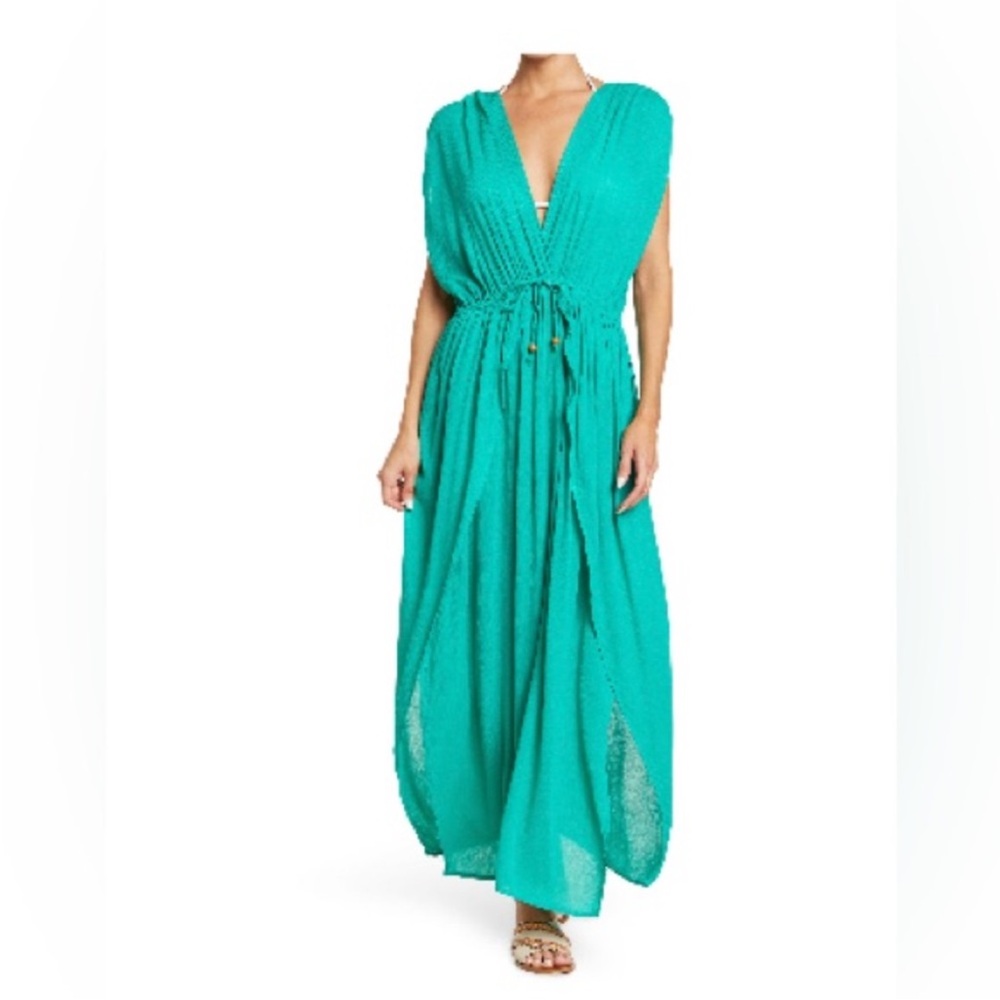 Women’s Teal Maxi Swim Coverup with Drawstring Waist